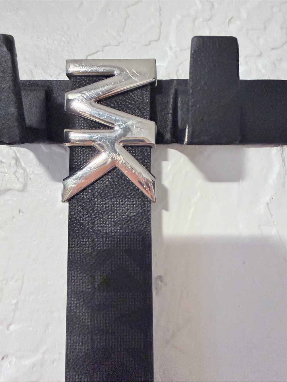 Michael Kors Black Leather Logo Belt with Silver Buckle size M